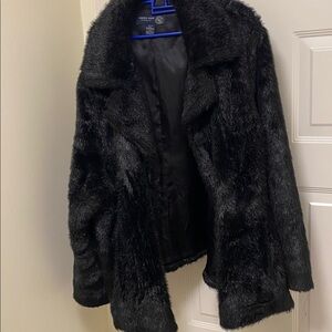 Vintage (1960’s) Venezia  Jeans Shiny Black faux fur jacket 26/28